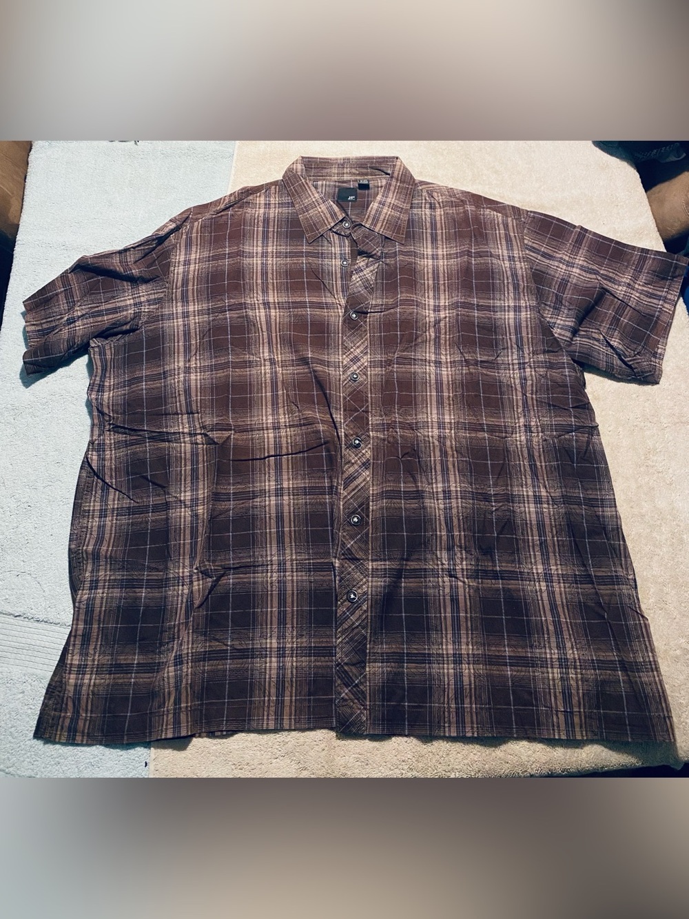J Ferrar Mens 2XL XXL Western Plaid casual button front short sleeve shirt
